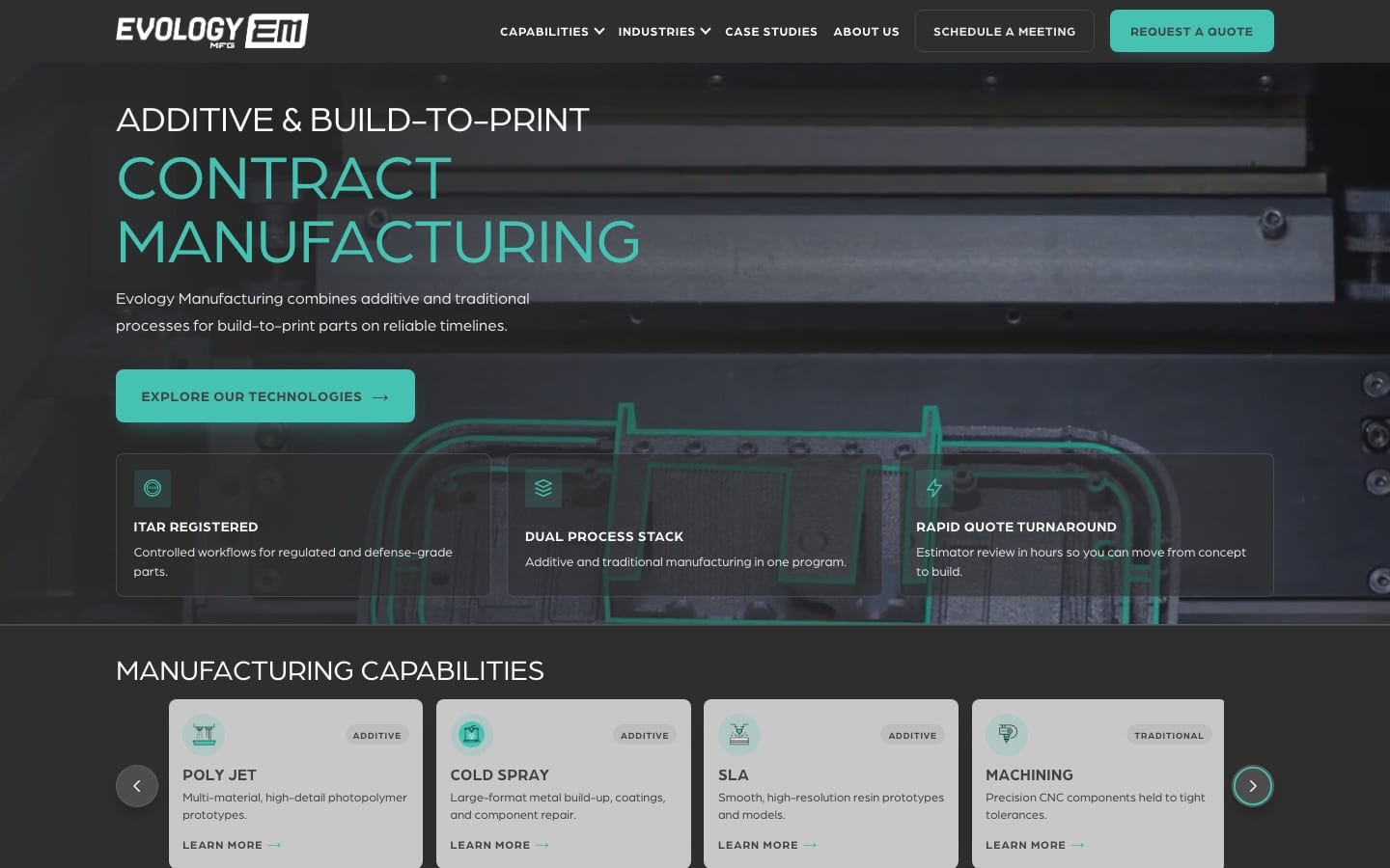Evology Manufacturing static website homepage