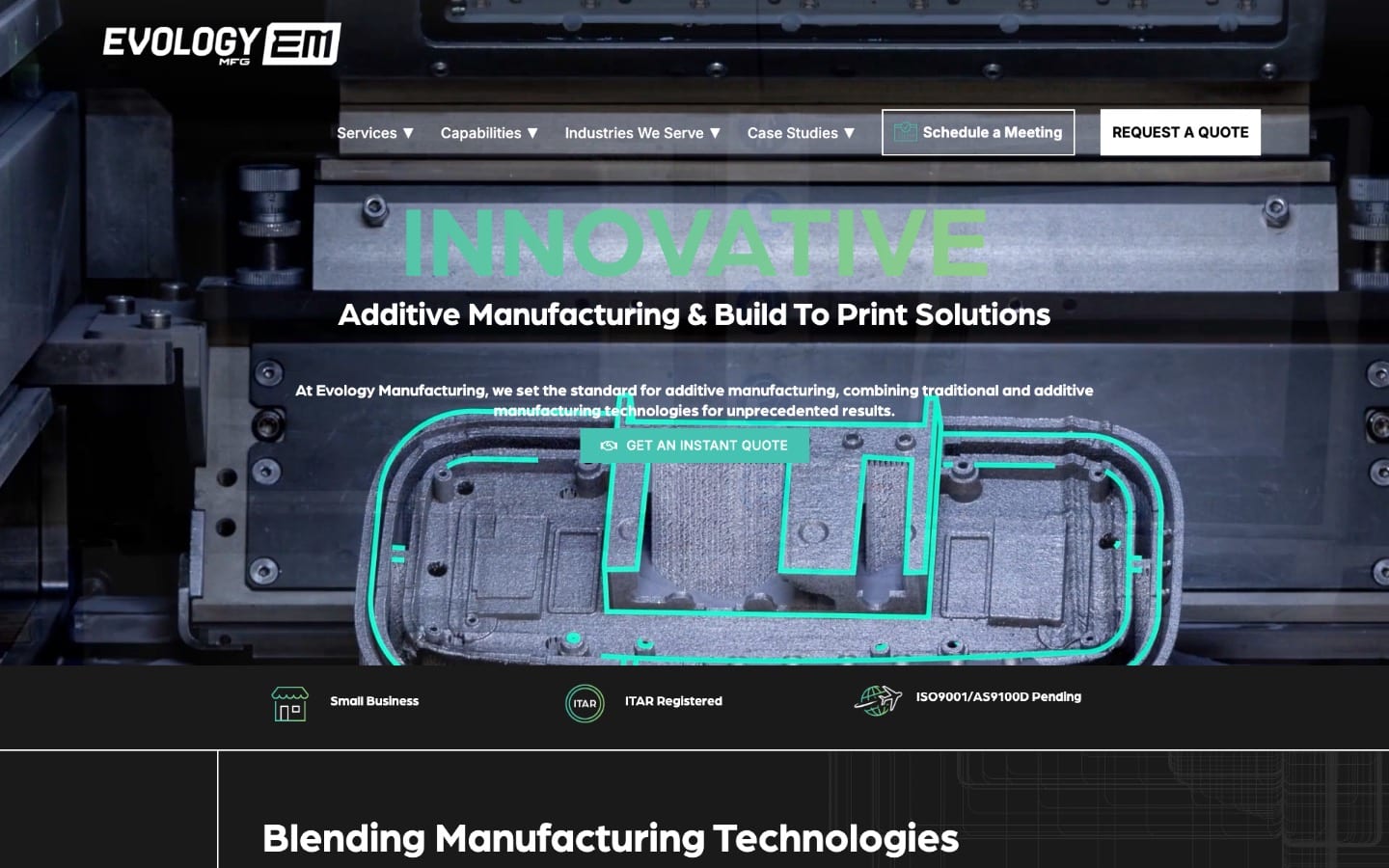 Evology Manufacturing WordPress homepage before the rebuild