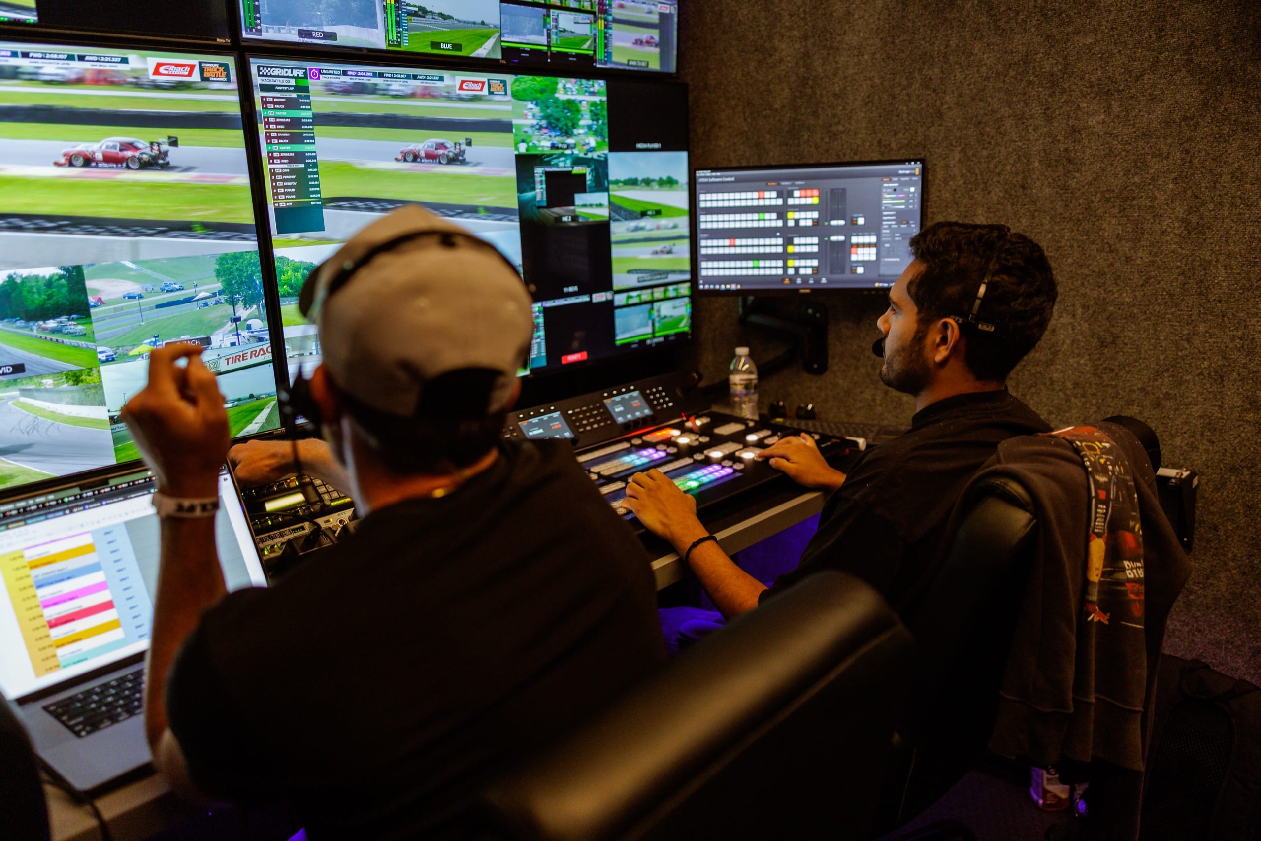 GRIDLIFE broadcast team running the live production switcher trackside