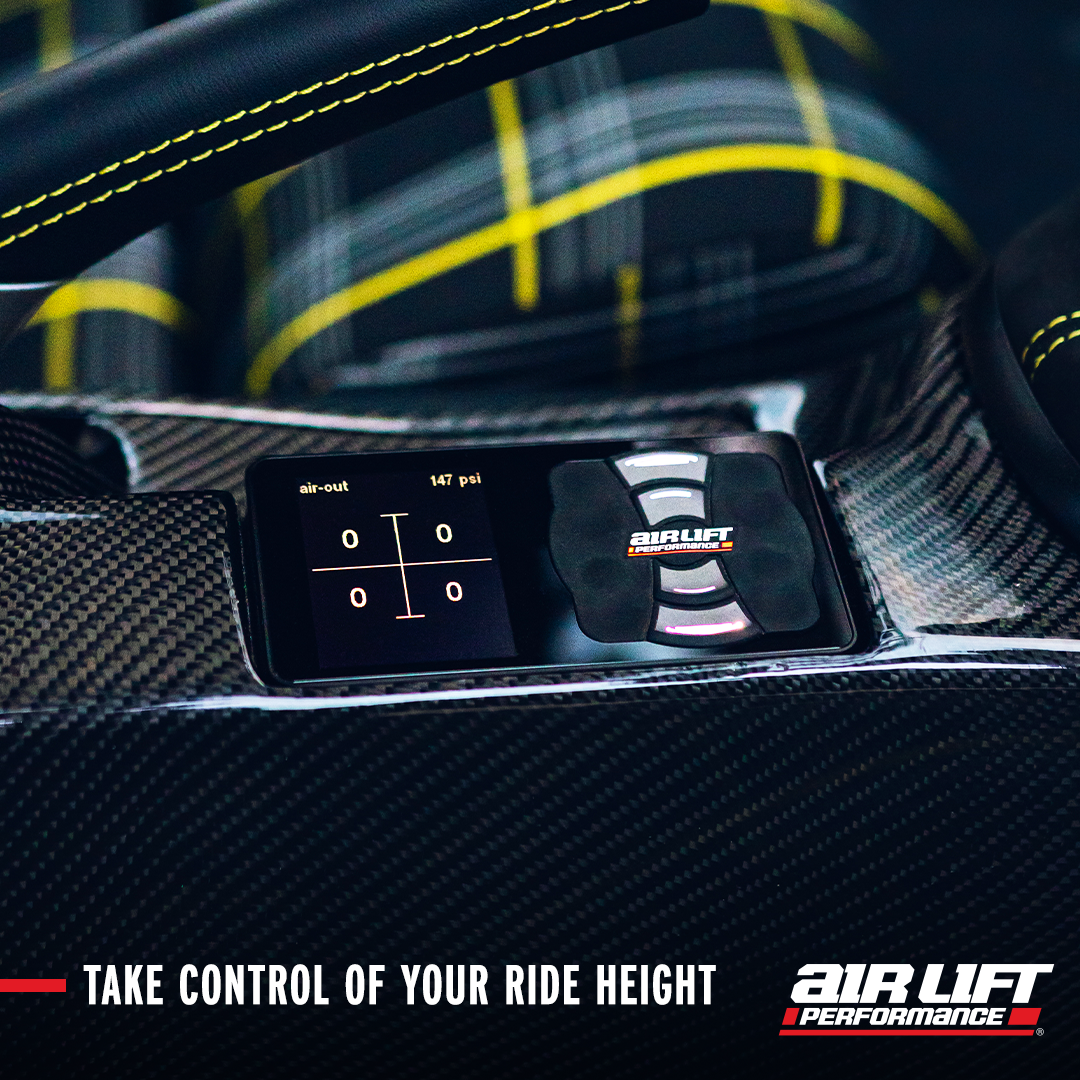 Air Lift Performance carousel ad: take control of your ride height, controller in a carbon-fiber console
