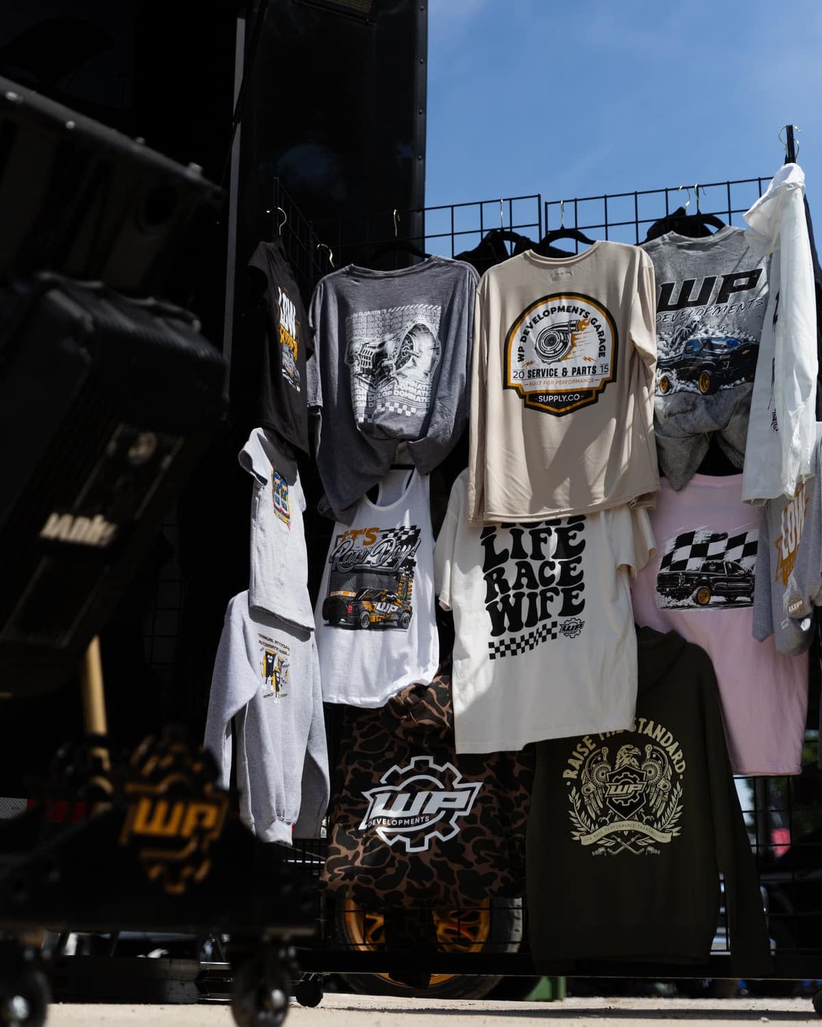 WP Developments branded merchandise on display at an event