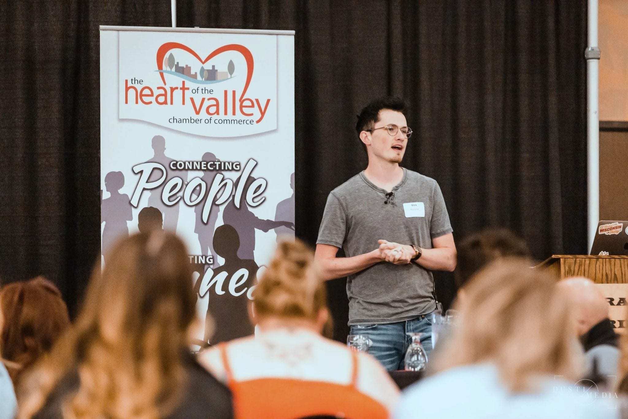 Ben Schnell speaking on marketing strategy at the Heart of the Valley Chamber of Commerce